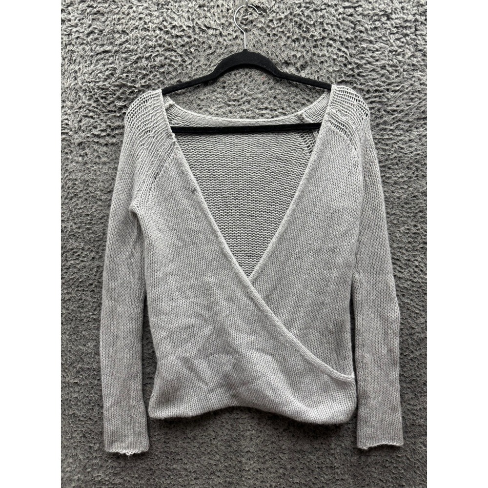 360 Cashmere Knitted 100% Cashmere Deep V-Neck Wrap Sweater Gray Womens Size XS